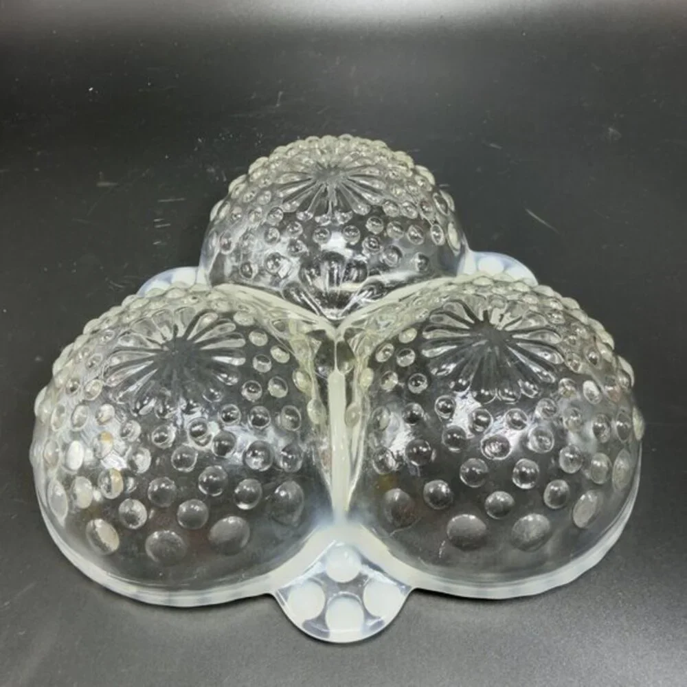 Anchor Hocking Moonstone Clear Opalescent Hobnail Relish Dish 3 Parts Glass Dish